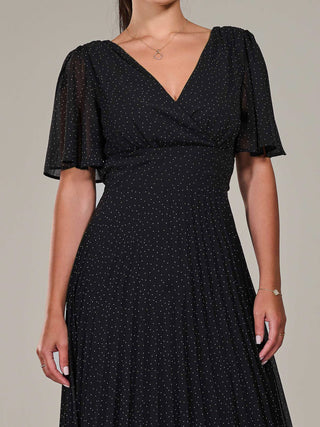 Petite Chiffon Pleated Midaxi Dress, Black Polka Dots