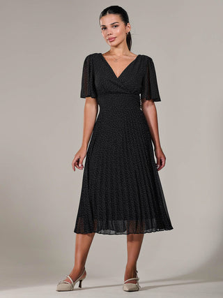 Petite Chiffon Pleated Midaxi Dress, Black Polka Dots