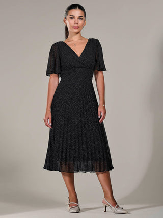 Petite Chiffon Pleated Midaxi Dress, Black Polka Dots