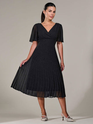 Petite Chiffon Pleated Midaxi Dress, Black Polka Dots