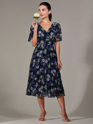 Petite Chiffon Pleated Midaxi Dress, Navy Floral