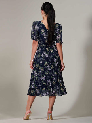 Petite Chiffon Pleated Midaxi Dress, Navy Floral