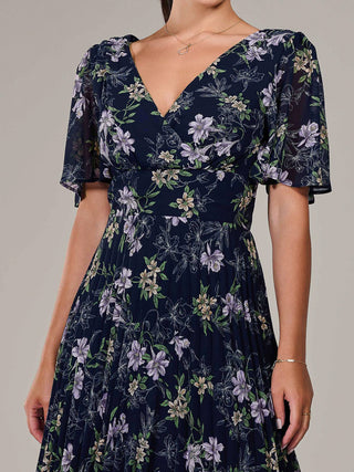 Petite Chiffon Pleated Midaxi Dress, Navy Floral