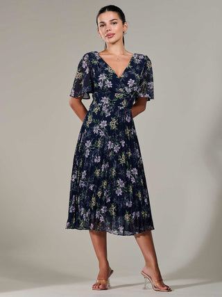 Petite Chiffon Pleated Midaxi Dress, Navy Floral