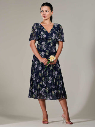 Petite Chiffon Pleated Midaxi Dress, Navy Floral