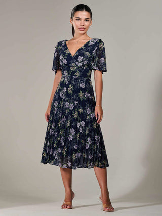 Petite Chiffon Pleated Midaxi Dress, Navy Floral