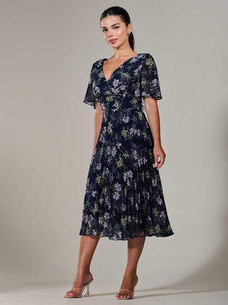 Petite Chiffon Pleated Midaxi Dress, Navy Floral