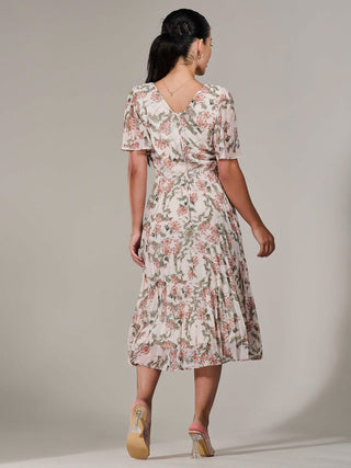 Petite Chiffon Pleated Midaxi Dress, Orange Floral