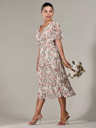 Petite Chiffon Pleated Midaxi Dress, Orange Floral