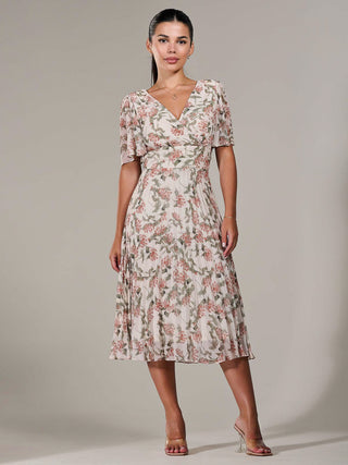 Petite Chiffon Pleated Midaxi Dress, Orange Floral