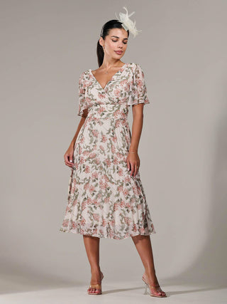 Petite Chiffon Pleated Midaxi Dress, Orange Floral