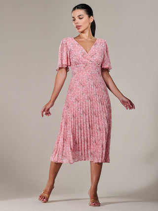 Petite Chiffon Pleated Midaxi Dress, Pink Floral