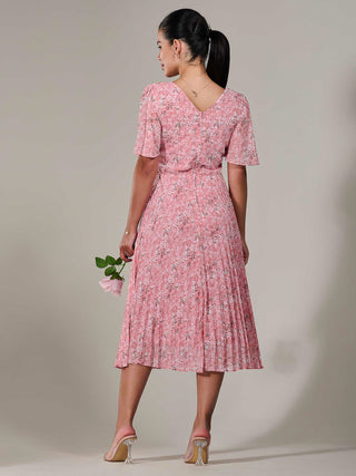 Petite Chiffon Pleated Midaxi Dress, Pink Floral