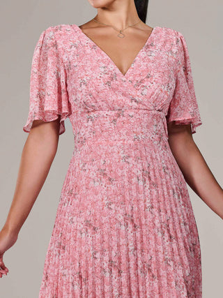 Petite Chiffon Pleated Midaxi Dress, Pink Floral