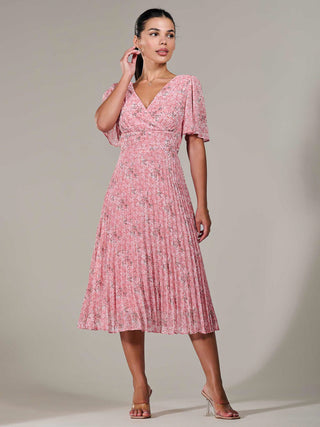 Petite Chiffon Pleated Midaxi Dress, Pink Floral