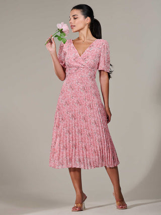 Petite Chiffon Pleated Midaxi Dress, Pink Floral