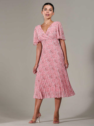 Petite Chiffon Pleated Midaxi Dress, Pink Floral