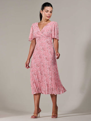 Petite Chiffon Pleated Midaxi Dress, Pink Floral