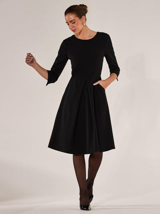 Round Neck 3/4 Sleeve Midi Dress, Black