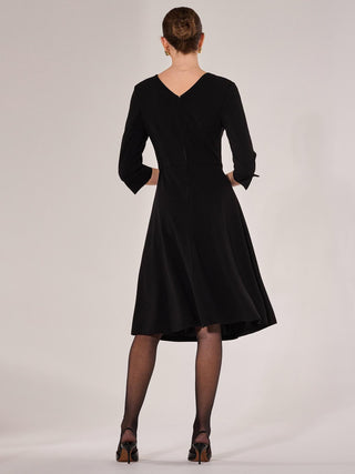 Round Neck 3/4 Sleeve Midi Dress, Black
