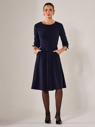Round Neck 3/4 Sleeve Midi Dress, Navy