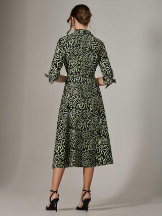 Tie Sleeve Shirt Maxi Dress, Green Leopard