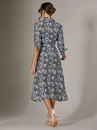 Tie Sleeve Shirt Maxi Dress, Navy Abstract