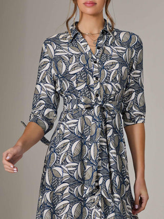 Tie Sleeve Shirt Maxi Dress, Navy Abstract