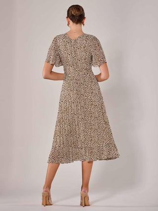 Chiffon Pleated Wrap Midaxi Dress, Black Cream