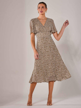 Chiffon Pleated Wrap Midaxi Dress, Black Cream