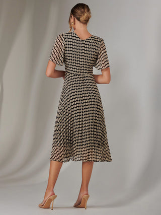 Chiffon Pleated Wrap Midaxi Dress, Cream Polka Dot