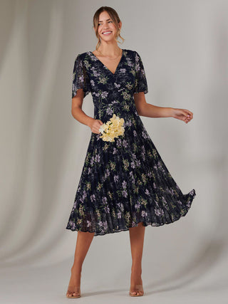 Chiffon Pleated Wrap Midaxi Dress, Multi Floral