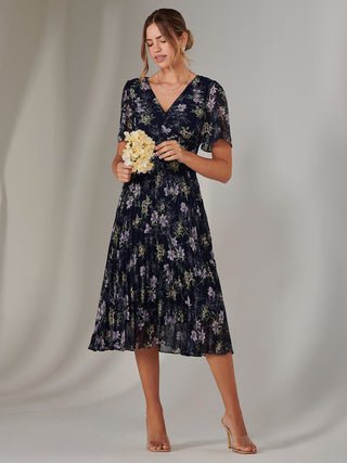 Chiffon Pleated Wrap Midaxi Dress, Multi Floral