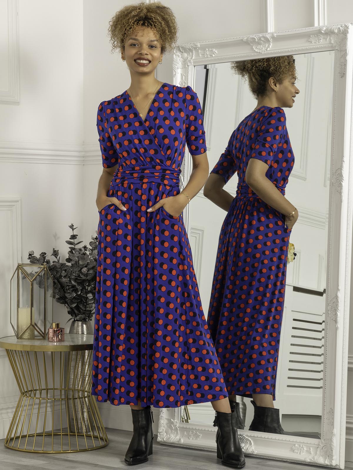 Rayette Polka Dot Maxi Jersey Dress, Royal Polka