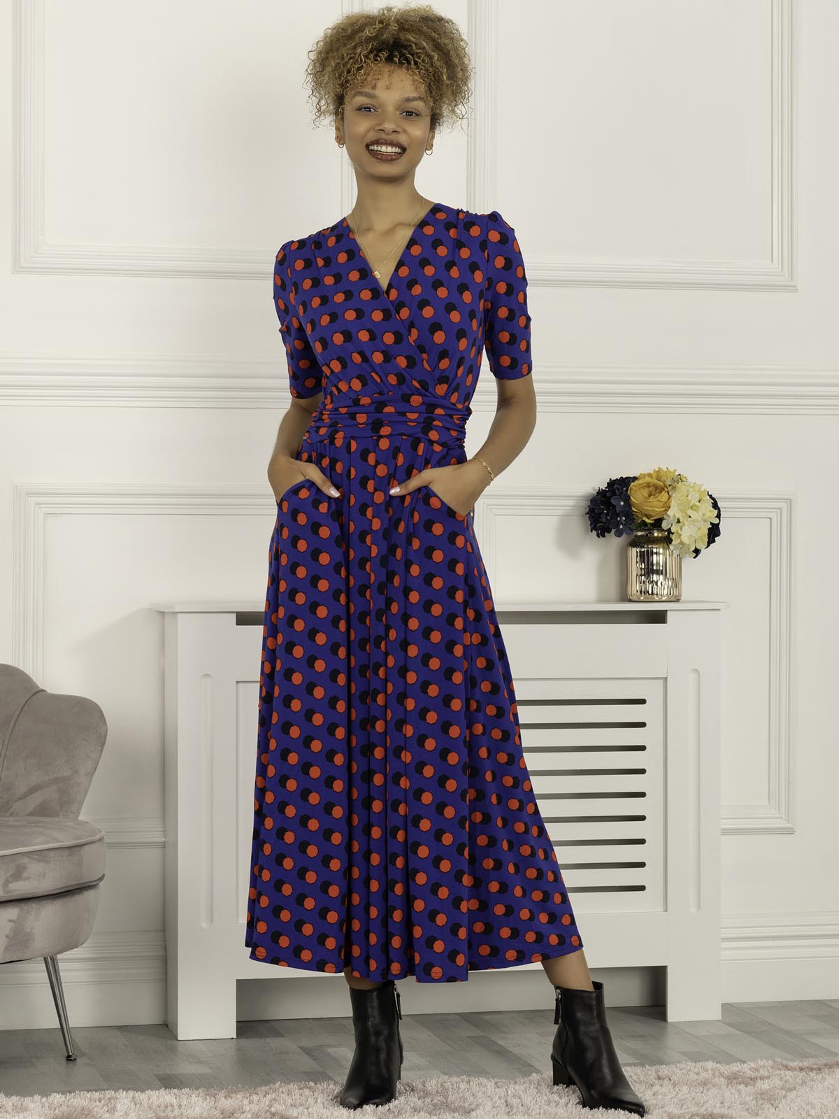 Rayette Polka Dot Maxi Jersey Dress, Royal Polka