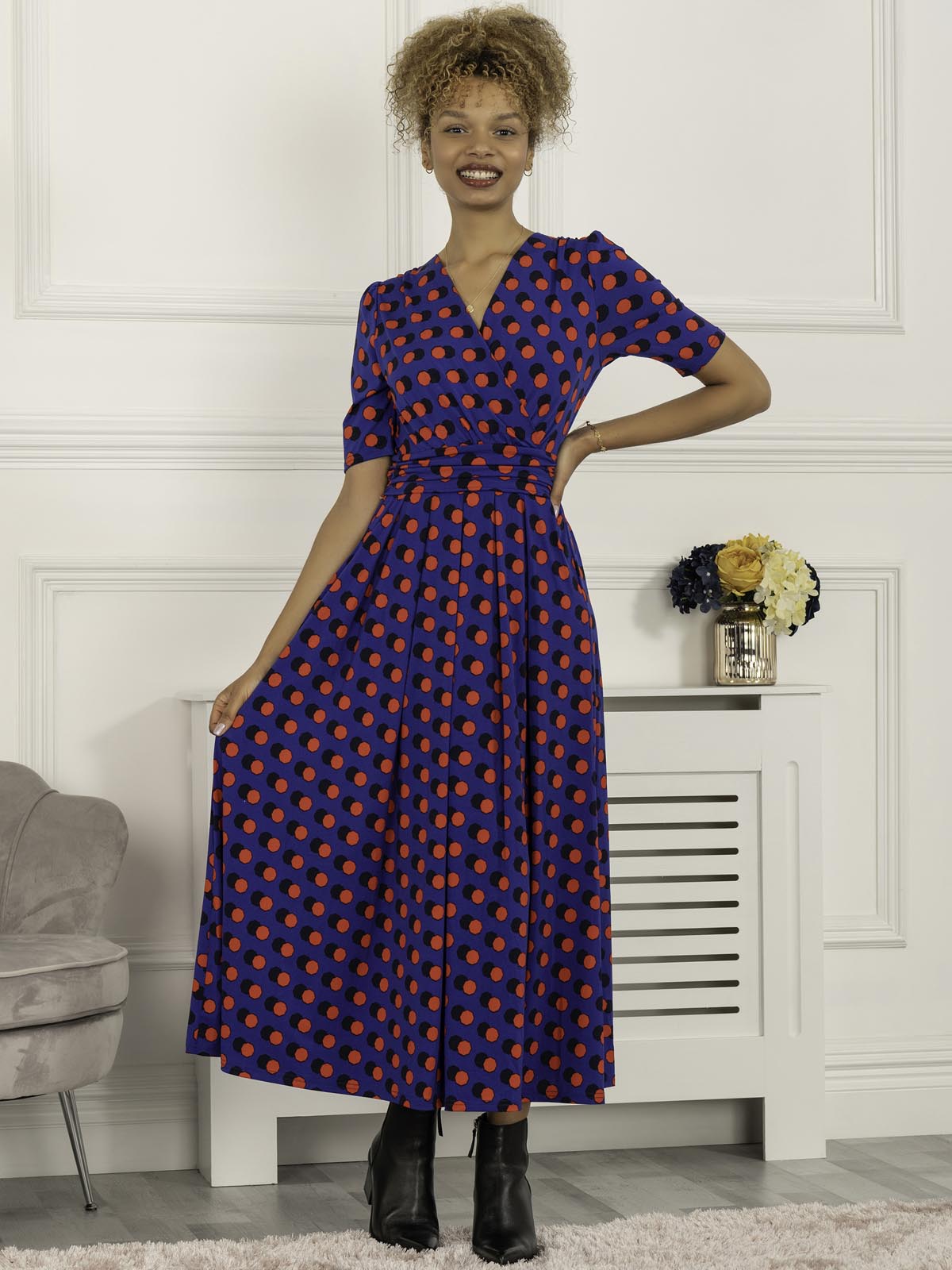 Rayette Polka Dot Maxi Jersey Dress, Royal Polka