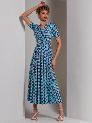 Bree Half Sleeve Jersey Maxi Dress, Green Geo