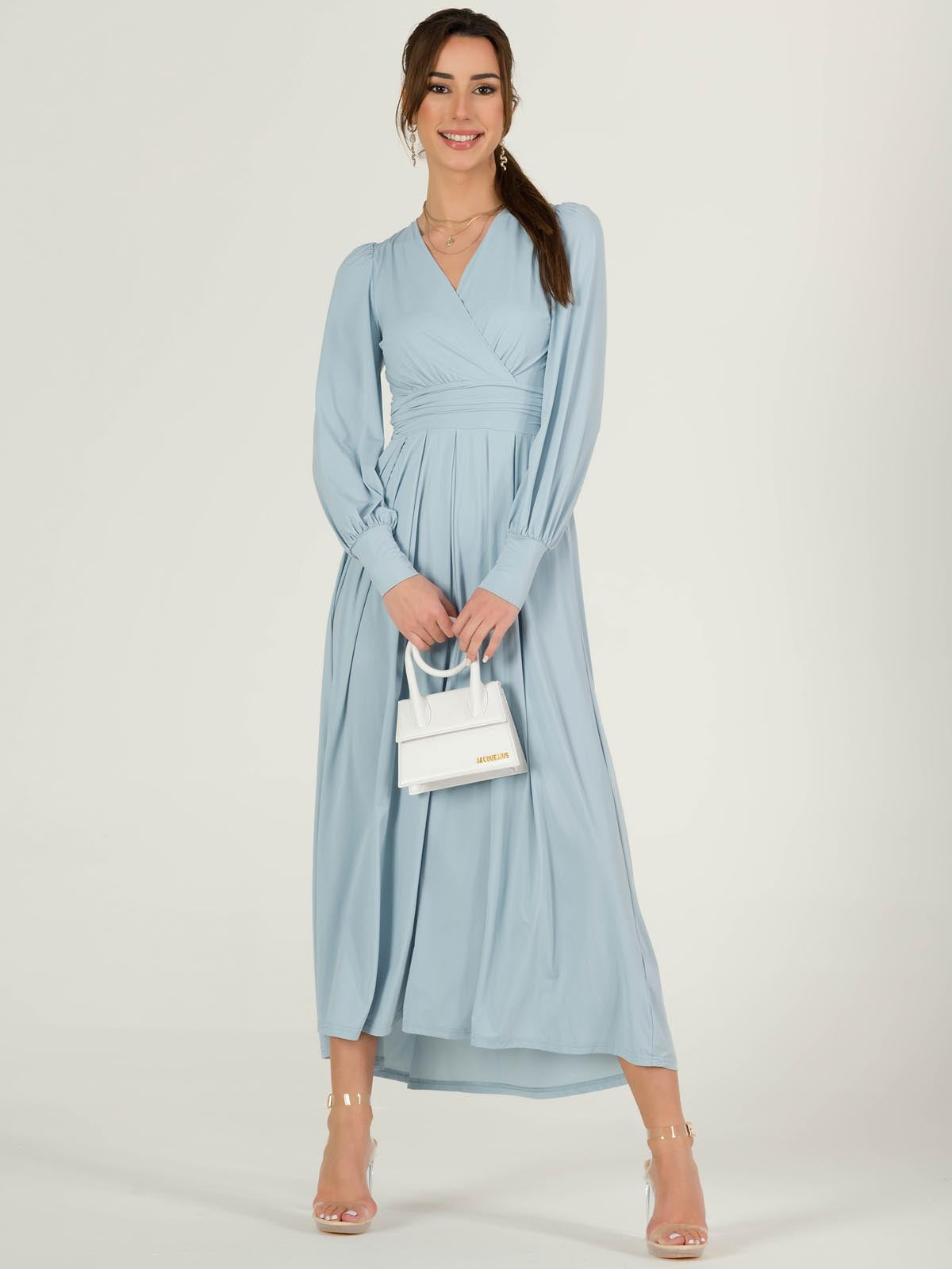 Rashelle Jersey Long Sleeve Maxi Dress, Ice Blue