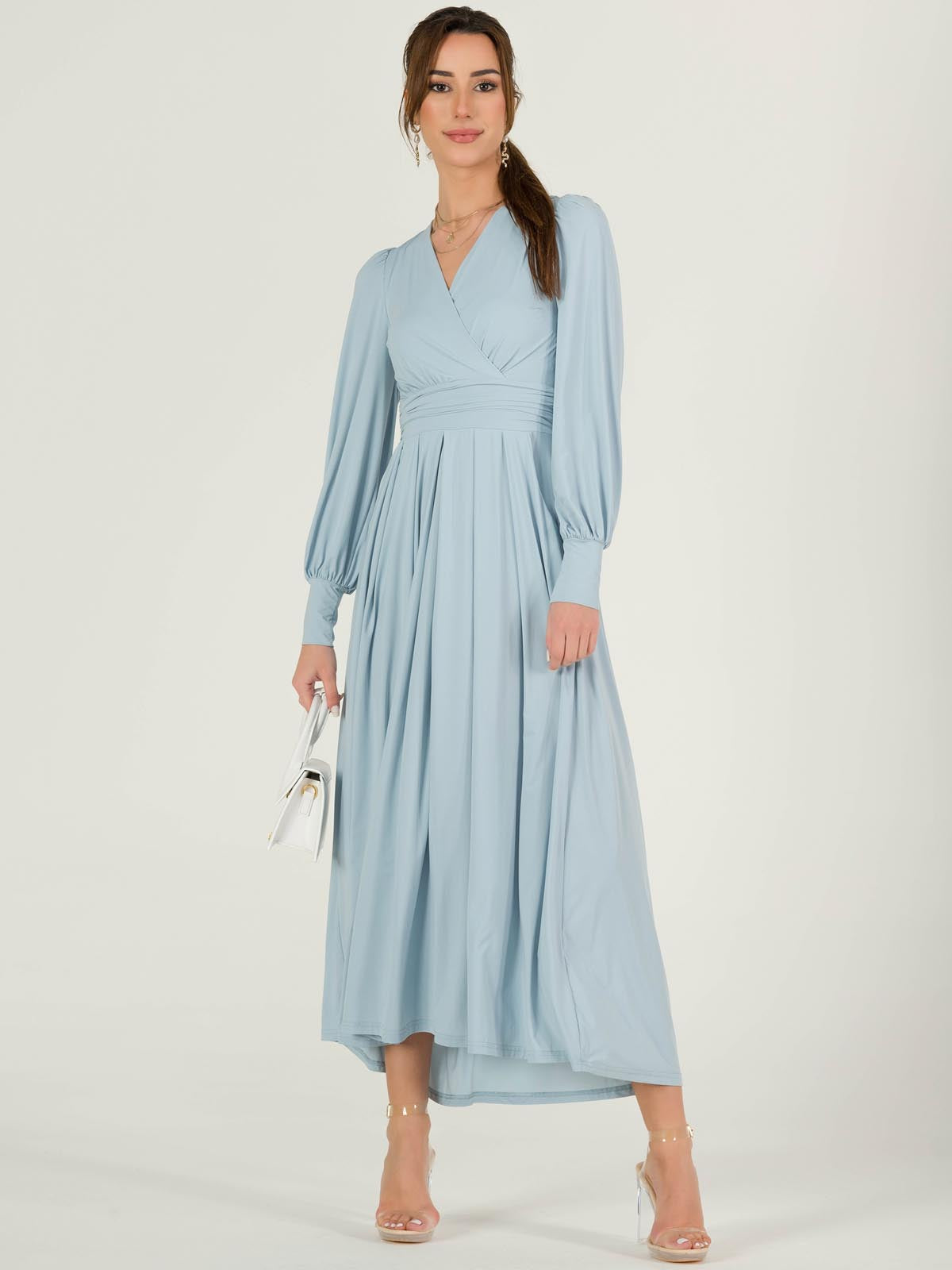 Rashelle Jersey Long Sleeve Maxi Dress, Ice Blue
