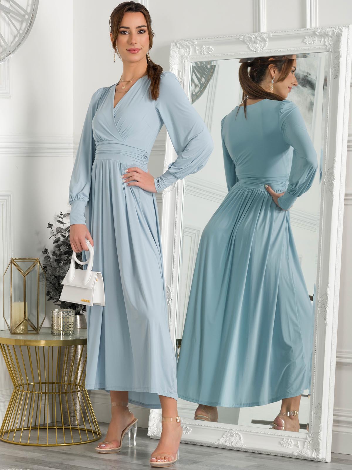 Rashelle Jersey Long Sleeve Maxi Dress, Ice Blue