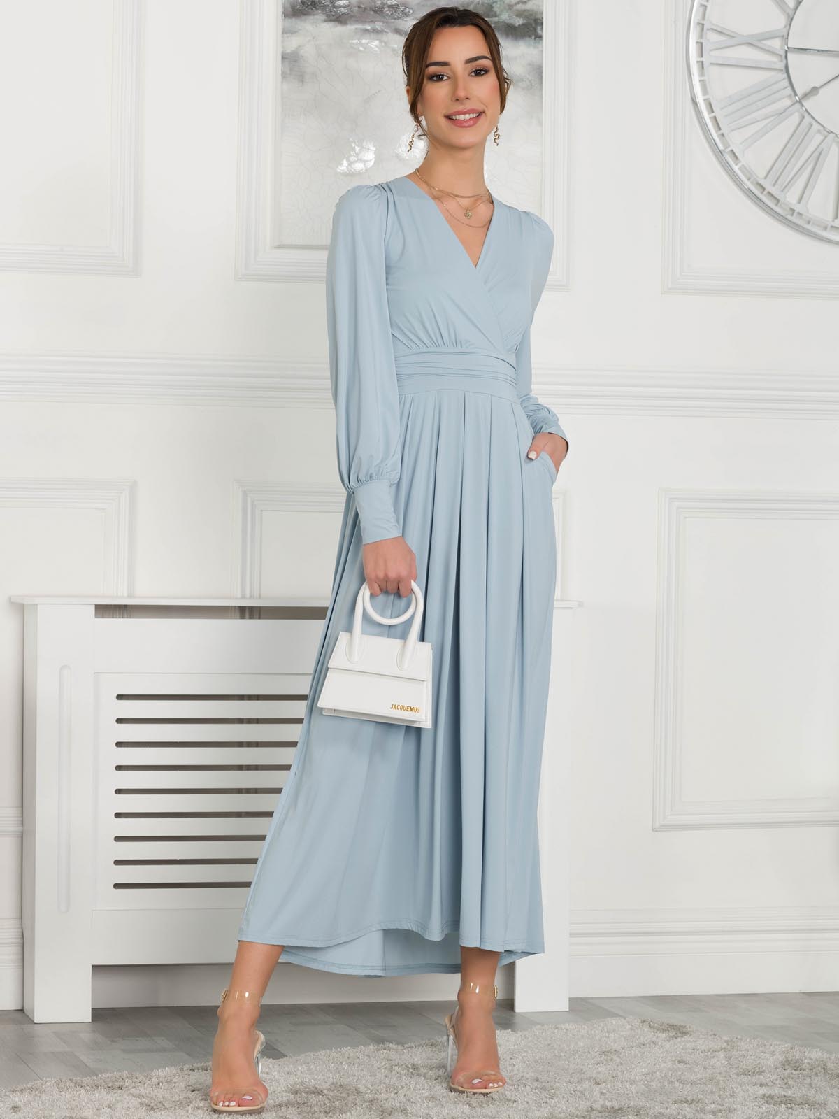 Rashelle Jersey Long Sleeve Maxi Dress, Ice Blue