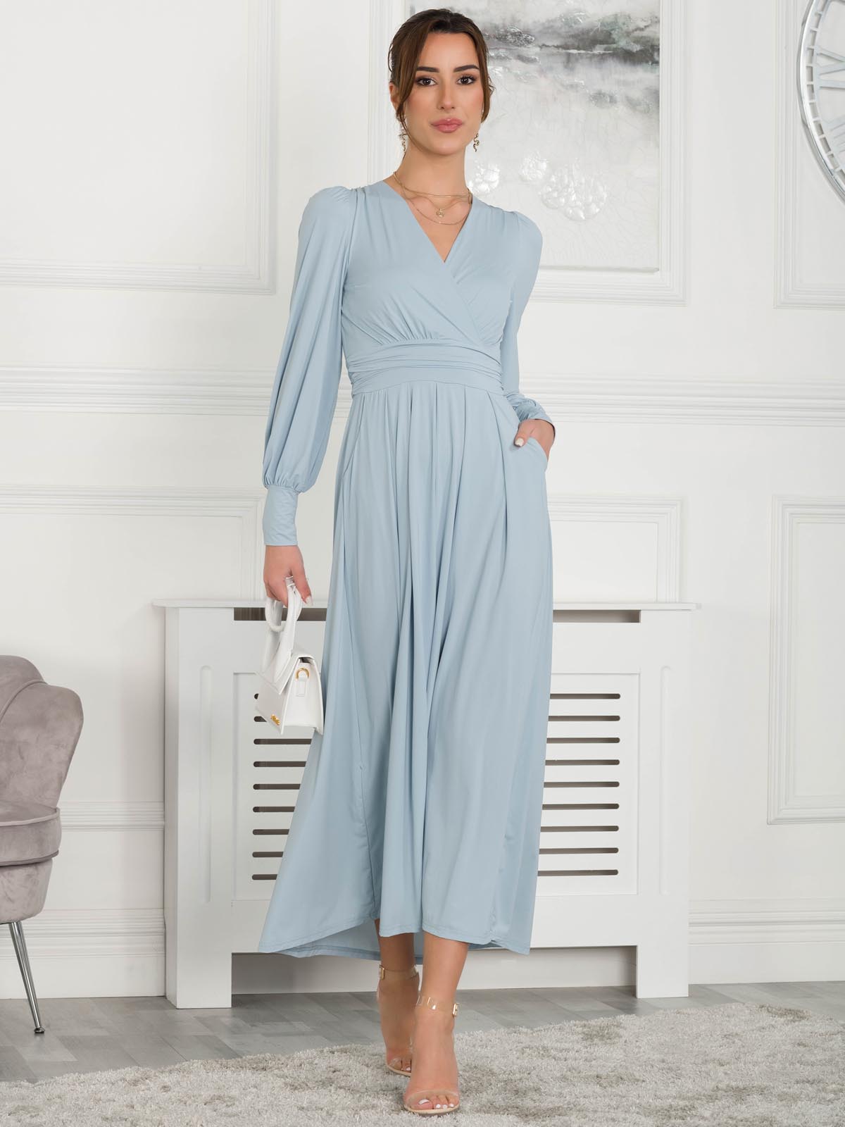 Rashelle Jersey Long Sleeve Maxi Dress, Ice Blue