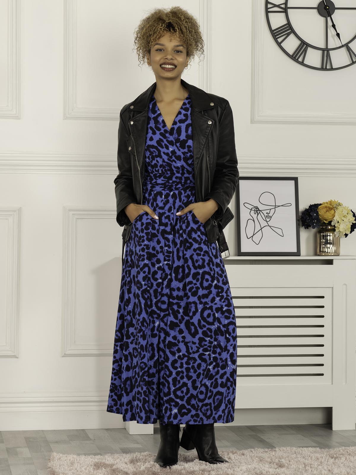 Elisha Print Jersey Maxi Dress, Blue Animal