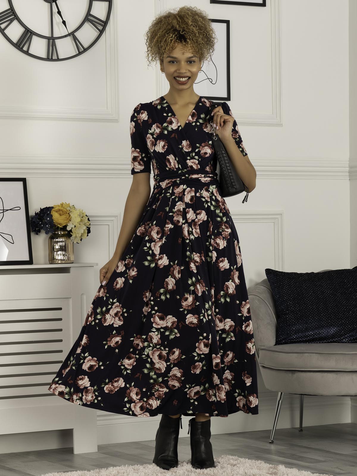 Elisha Print Jersey Maxi Dress, Navy Floral