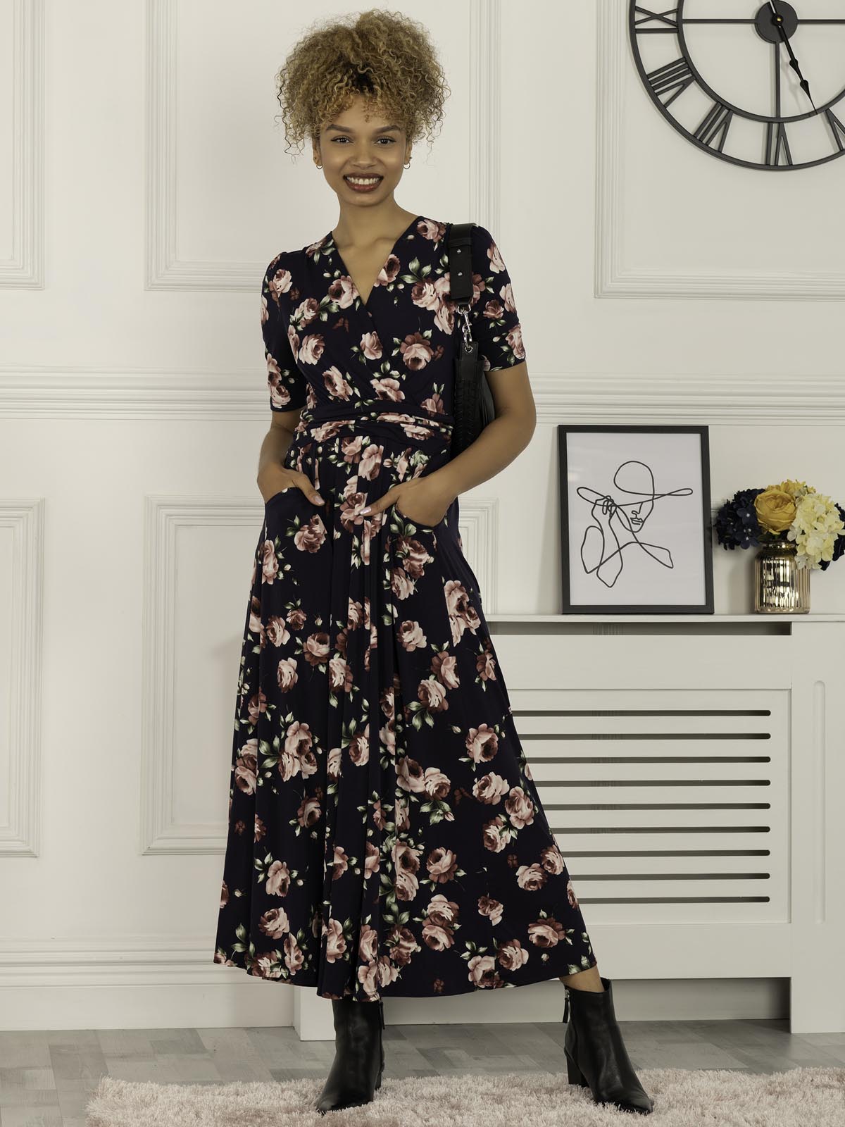 Elisha Print Jersey Maxi Dress, Navy Floral
