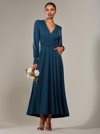 Long Sleeve Super Soft Jersey Maxi Dress, Dark Teal