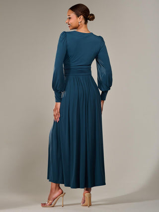 Long Sleeve Super Soft Jersey Maxi Dress, Dark Teal