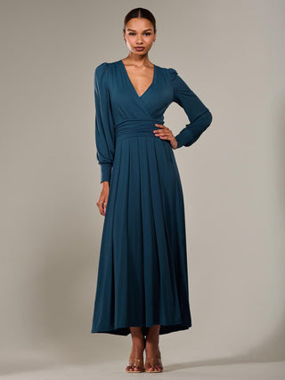 Long Sleeve Super Soft Jersey Maxi Dress, Dark Teal