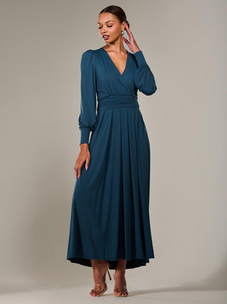 Long Sleeve Super Soft Jersey Maxi Dress, Dark Teal