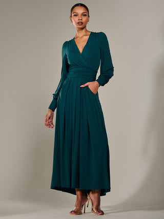 Long Sleeve Super Soft Jersey Maxi Dress, Forest Green